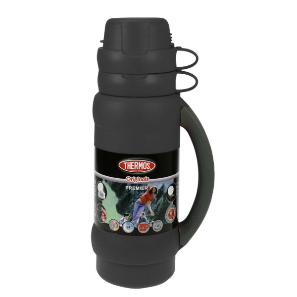 Термос THERMOS PREMIER со стеклянной колбой, черный, 1л