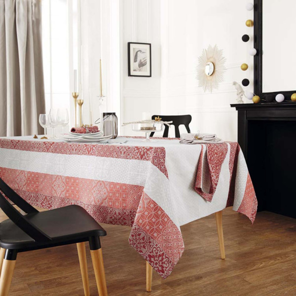 Tradilinge Mosaic Rubis tablecloth, 100% coated cotton, 150 x 250 cm