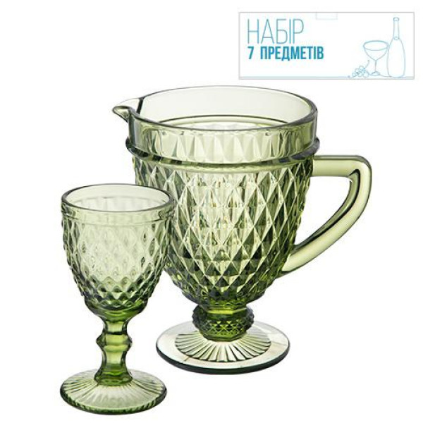 Set of 7 elements (jug-1.15 l, 6 glasses-340 ml) Argyle emerald SNT Ukraine