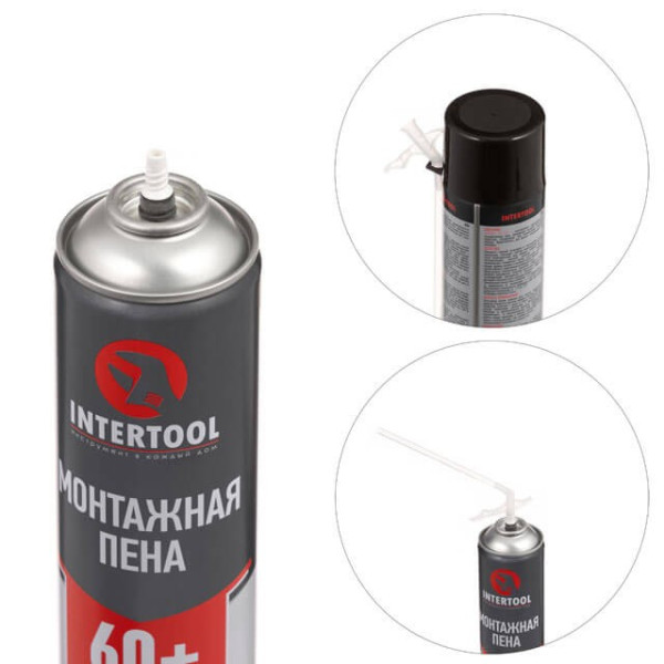 Піна монтажна, всесезонна, 750 мл / 1000 г, 60+ л, трубочка Intertool FS-1100