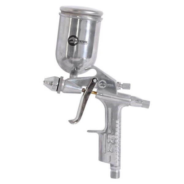Pneumatic paint sprayer HP MINI, nozzle 0.5 mm, upper metal tank 200 ml, 5 bar Intertool PT-0303
