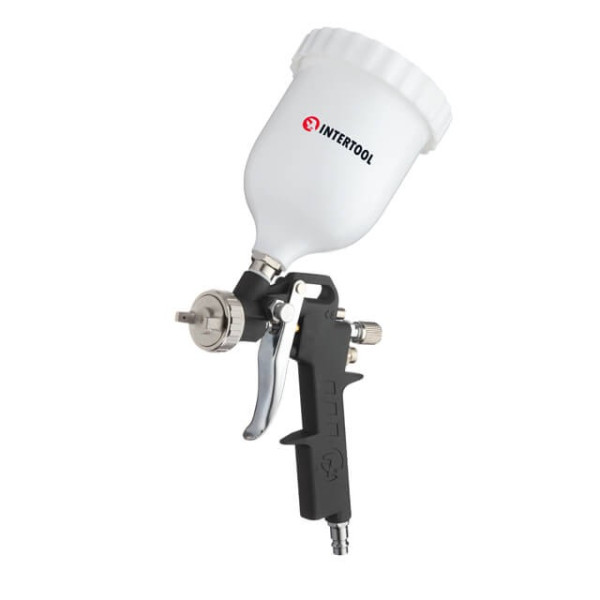 Paint gun pneumatic HP, nozzle 1.5 mm, upper plastic tank 600 ml, 3 adjustments, 5 bar Intertool PT-0210
