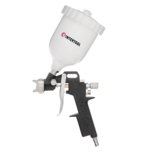 Paint gun pneumatic HP, nozzle 1.5 mm, upper plastic tank 600 ml, 3 adjustments, 5 bar Intertool PT-0210