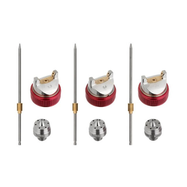 HVLP pneumatic spray gun with three sets of nozzles - 1.3 mm, 1.4 mm, 1.7 mm, plastic tank, 3 bar Intertool PT-0153