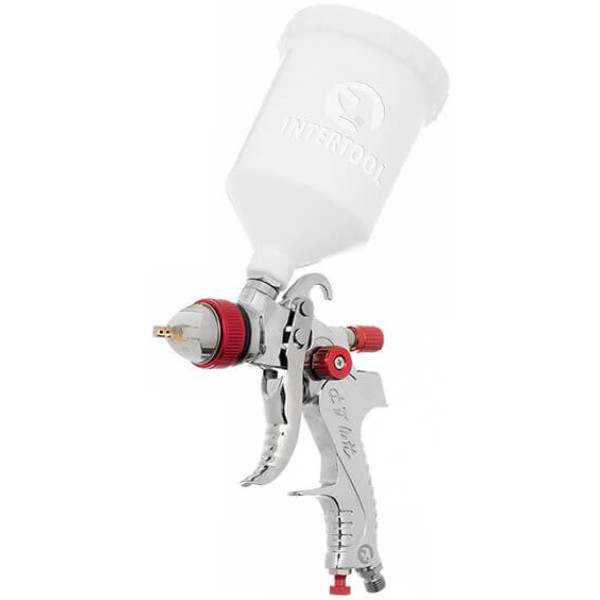 HVLP pneumatic spray gun with three sets of nozzles - 1.3 mm, 1.4 mm, 1.7 mm, plastic tank, 3 bar Intertool PT-0153