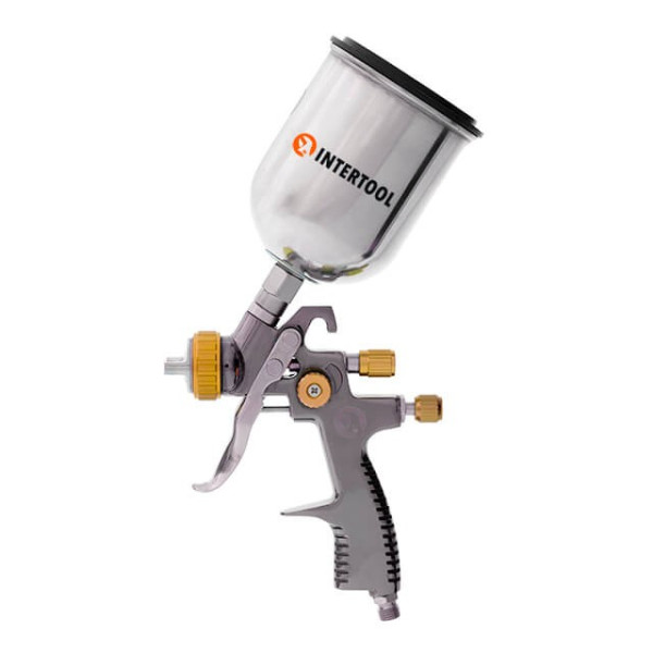Pneumatic paint sprayer LVLP BRONZE professional, nozzle 1.8 mm, upper metal tank 600 ml., 1.5 bar Intertool PT-0135