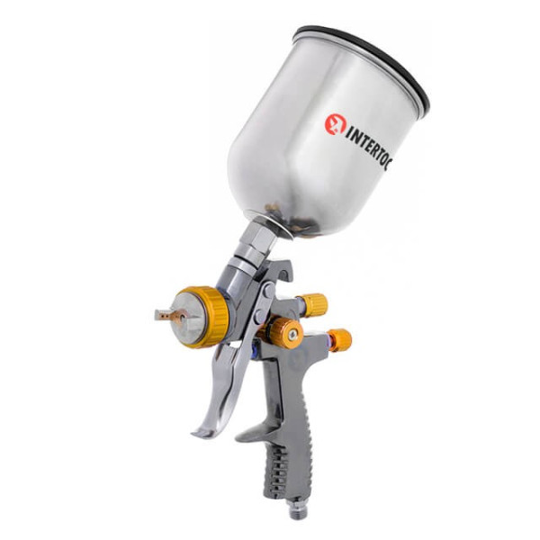 Pneumatic paint sprayer LVLP BRONZE professional, nozzle 1.8 mm, upper metal tank 600 ml., 1.5 bar Intertool PT-0135