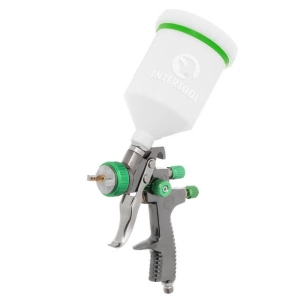 Pneumatic paint sprayer LVLP GREEN professional, nozzle 1.3 mm, upper plastic tank 600 ml., 1.5 bar Intertool PT-0132