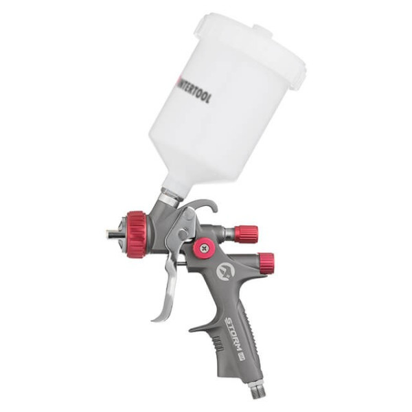 Paint gun pneumatic LVLP TEFLON professional, nozzle 1.3 mm, upper plastic tank 600 ml., 1.5 bar, STORM Intertool PT-0143