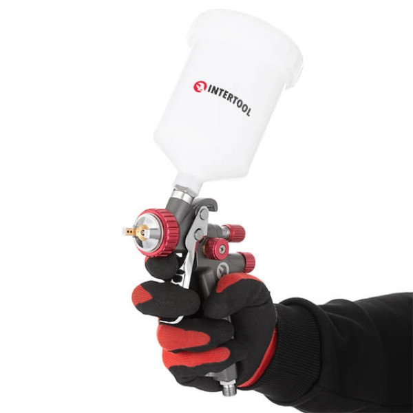 Paint gun pneumatic LVLP TEFLON professional, nozzle 1.3 mm, upper plastic tank 600 ml., 1.5 bar, STORM Intertool PT-0143