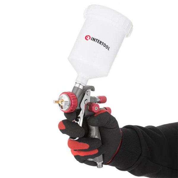 Pneumatic paint sprayer LVLP TEFLON professional, nozzle 1.4 mm, upper plastic tank 600 ml., 1.5 bar, STORM Intertool PT-0144