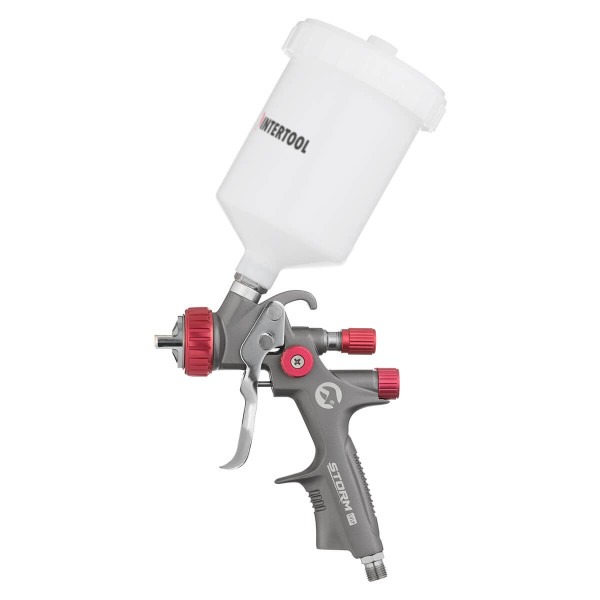 Pneumatic paint sprayer LVLP TEFLON professional, nozzle 1.8 mm, upper plastic tank 600 ml., 1.5 bar, STORM Intertool PT-0148