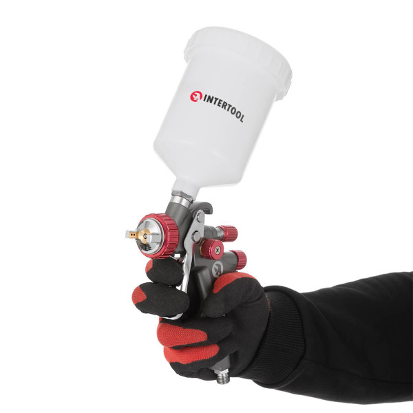 Pneumatic paint sprayer LVLP TEFLON professional, nozzle 1.8 mm, upper plastic tank 600 ml., 1.5 bar, STORM Intertool PT-0148
