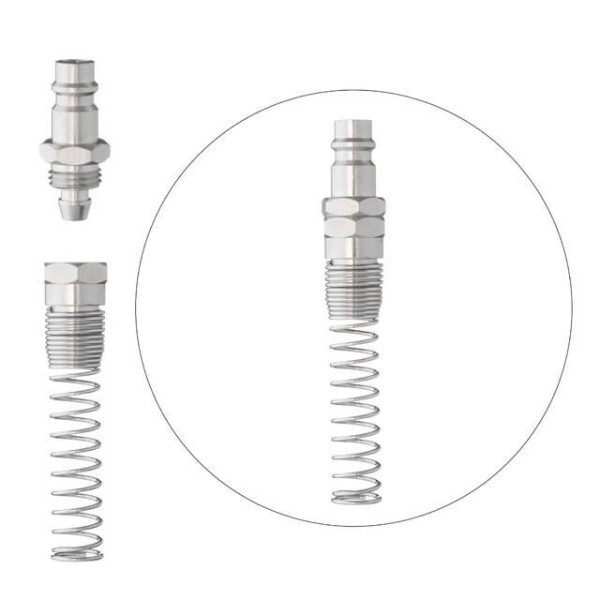 Adapter with a spring from a spiral or straight hose 6.5x10 mm to the corresponding part of the Intertool PT-1836 quick disconnect connector