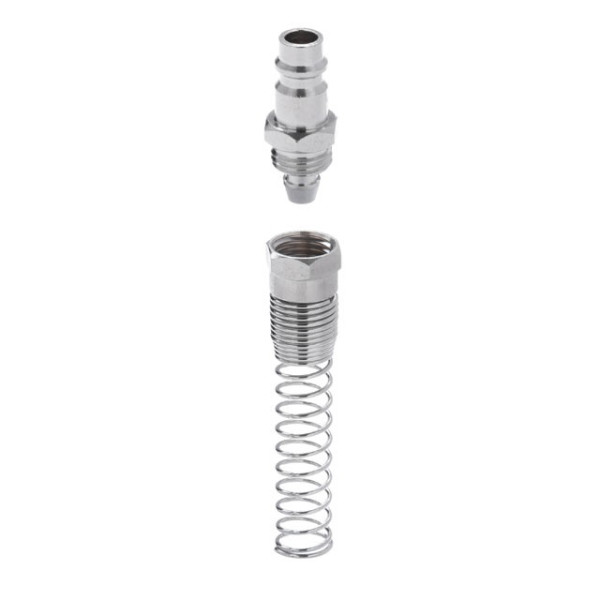 Adapter with a spring from a spiral or straight hose 6.5x10 mm to the corresponding part of the Intertool PT-1836 quick disconnect connector