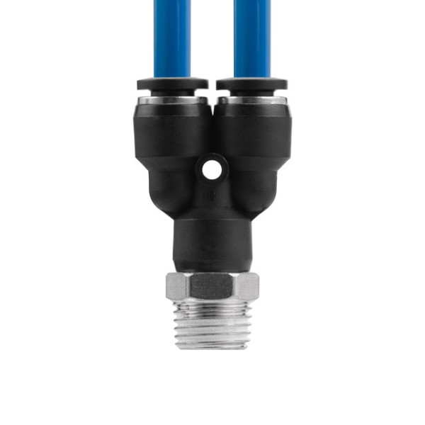 Collet Y-shaped connection for polyurethane and other hoses 6*6 mm, 1/4“ external thread Intertool PT-2376