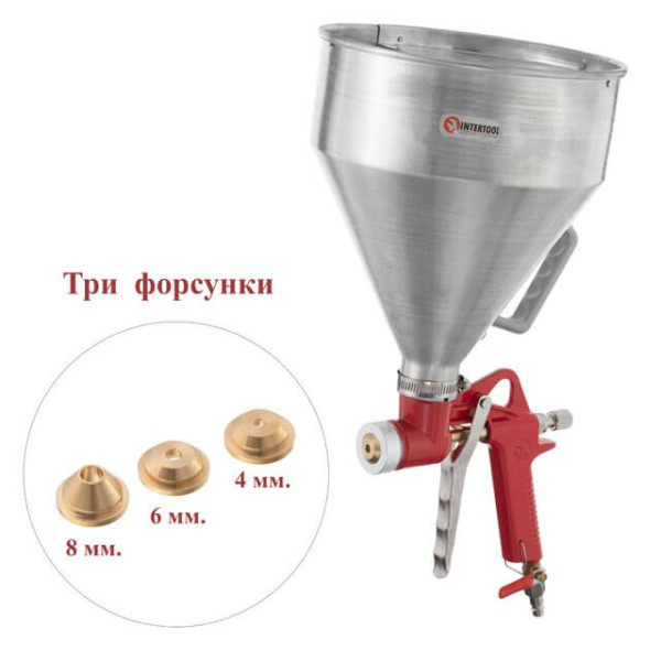 Pneumatic plastering gun, three nozzles: 4, 6, 8 mm, B/B metal, 6000 ml, 3-6 bar Intertool PT-0401
