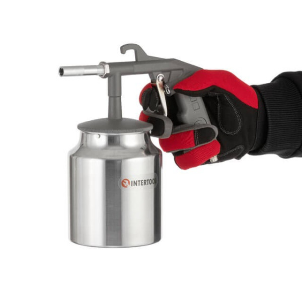 Sandblasting gun, 6 mm nozzle, bottom sand feed, 1000 ml tank, metal, 8 atm Intertool PT-0705