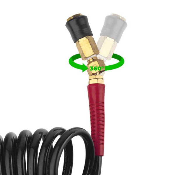 Hose BLACK M-Flex 6.5x10 mm, 15 m spiral polyurethane with a swivel joint, brass quick-disconnect connectors STORM Intertool PT-1794