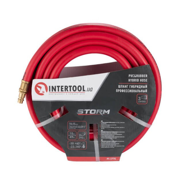 Шланг гибридный профессиональный, 20 атмосфер 8*15 мм, 15 м Intertool PT-1775