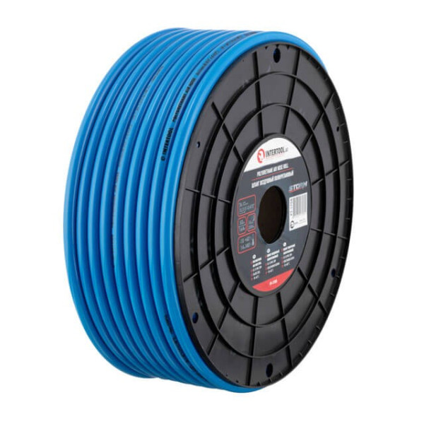 Straight polyurethane hose, 8*12 mm, 50 m, plastic reel, STORM Intertool PT-1758