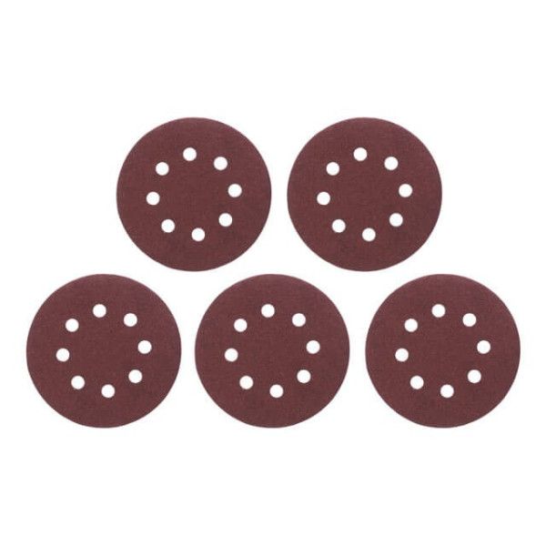 Self-adhesive sandpaper circle 125 mm with holes, class C paper, density 140 g/m2, K100, pack. 5 units of Intertool BT-0586