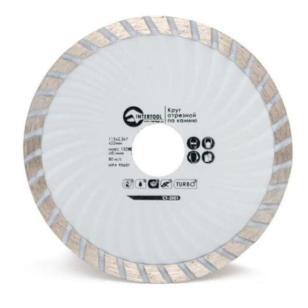 Stone cutting disc TURBO diamond, 115 mm, 16-18% Intertool CT-2001