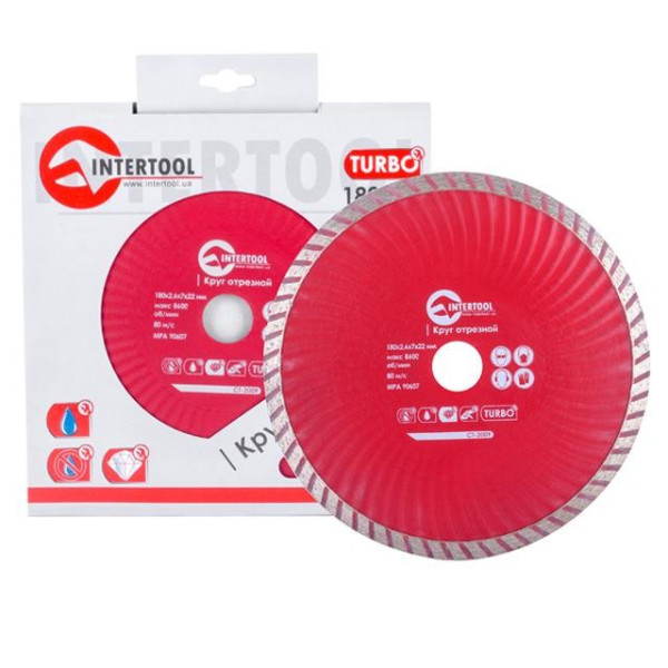 Stone cutting disc TURBO diamond, 180 mm, 22-24%, Prof. Intertool CT-2009