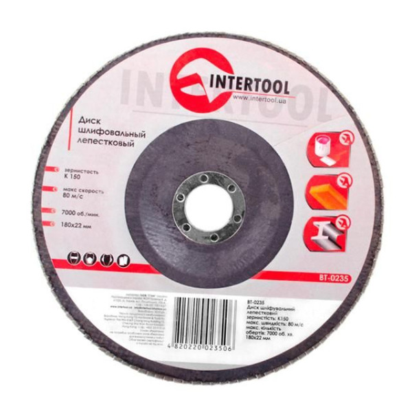 Диск шліфувальний пелюстковий 180 x 22 мм зерно K150 Intertool BT-0235