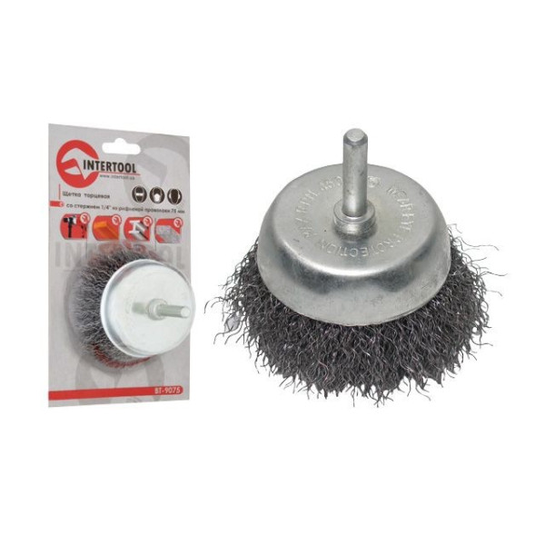 Cup brush 75 mm for drill, 1/4 (twisted wire) Intertool BT-9075