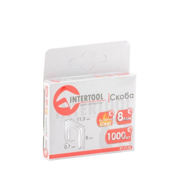 Bracket hardened 8 mm, pack. 1000 pcs., width 11.3 mm, section 0.70 mm (for RT-0201 gun) Intertool RT-0128