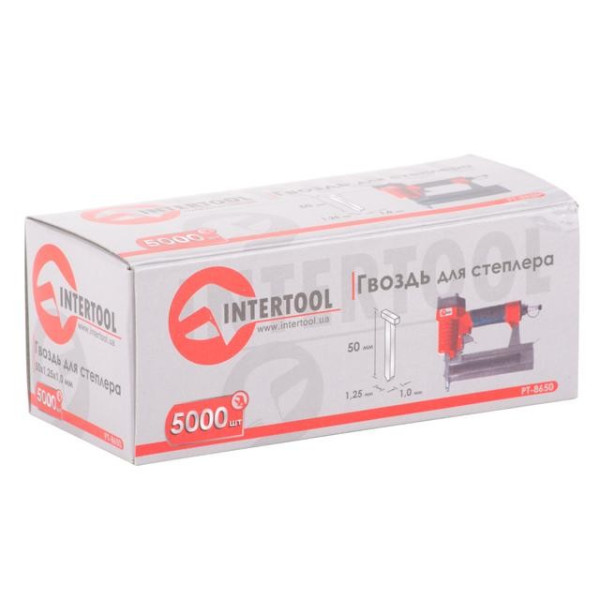 Цвях для степлера 50 мм 1.0x1.25 мм 5000 шт/упак Intertool PT-8650