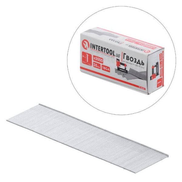 Stapler nail PT-1603, PT-1612, 35 mm (18GA), 1.0*1.25 mm, 5000 units/pack. Intertool PT-8635