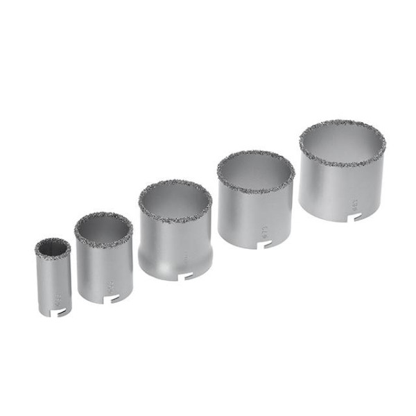 Core drill bit set for tiles, 32-83 mm, 5 pcs, tungsten coating + file, case Intertool SD-0428