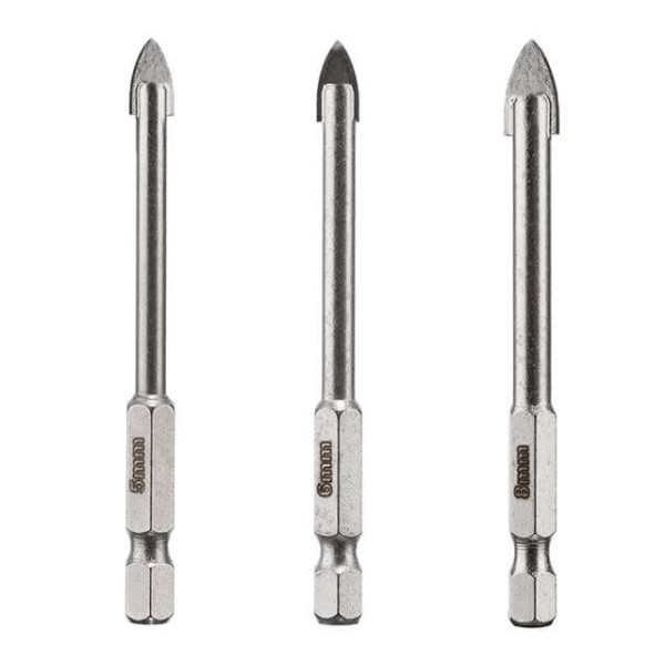 Набір свердел по склу та кераміці 5 + 6 + 8 мм HEX 1/4'' (6.35 mm) Intertool SD-0293