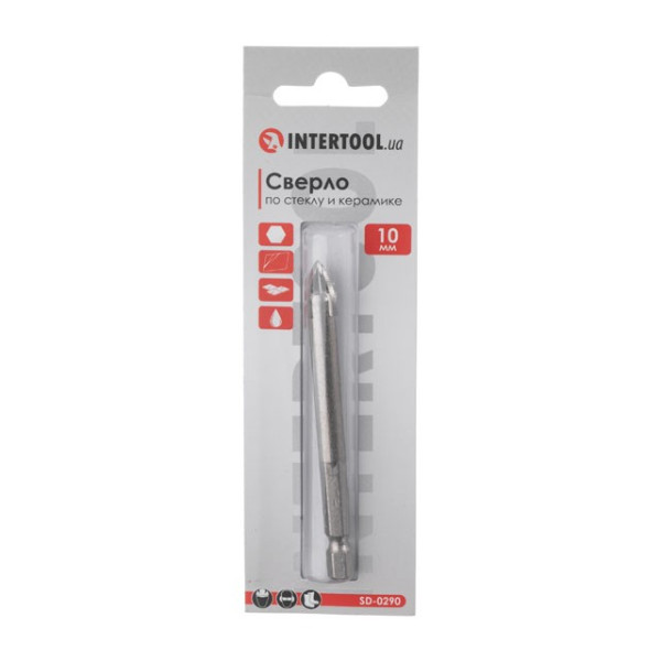 Drill bit for glass and ceramics 10 mm HEX 1/4'' (6.35 mm) Intertool SD-0290