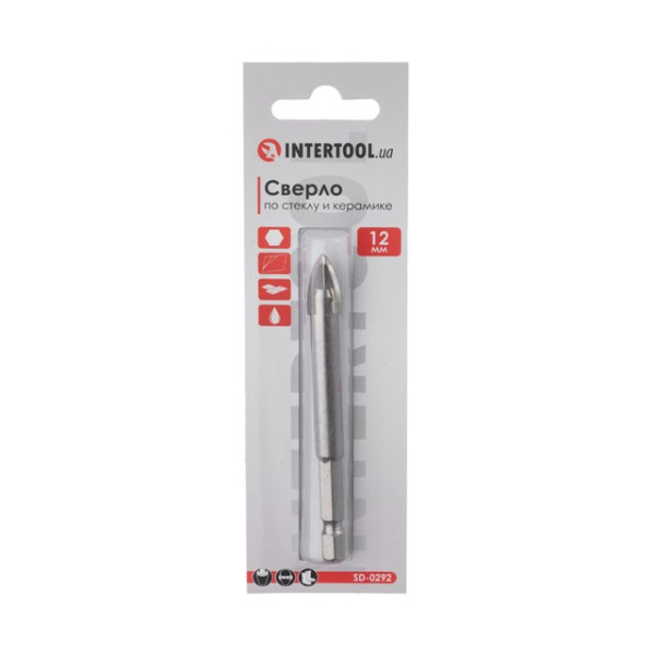 Drill bit for glass and ceramics 12 mm HEX 1/4'' (6.35 mm) Intertool SD-0292