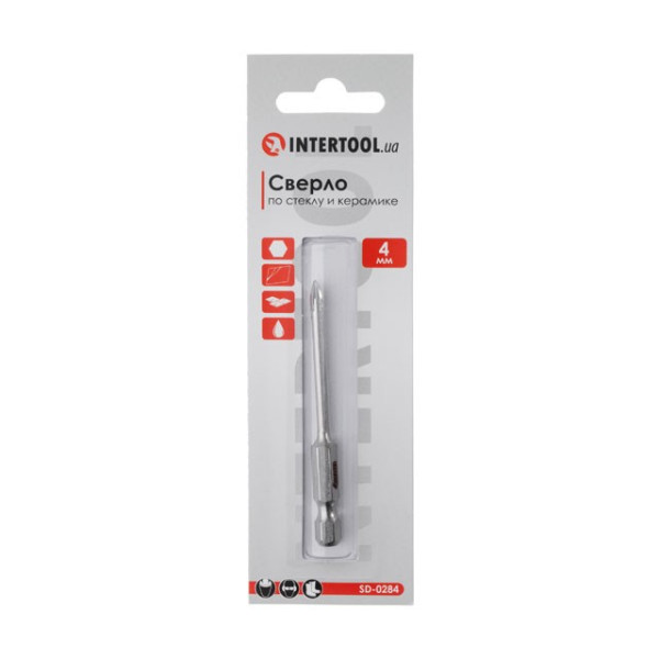 Свердло по склу та кераміці 4 мм HEX 1/4'' (6.35 mm) Intertool SD-0284