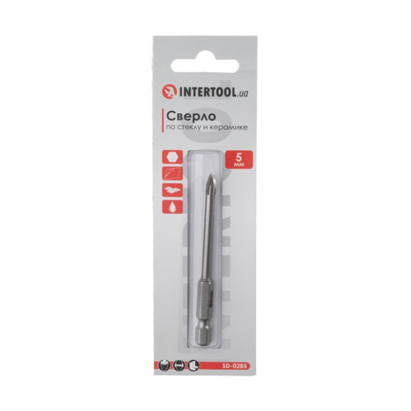 Сверло по стеклу и керамике 5 мм HEX 1/4' (6.35 mm) Intertool SD-0285