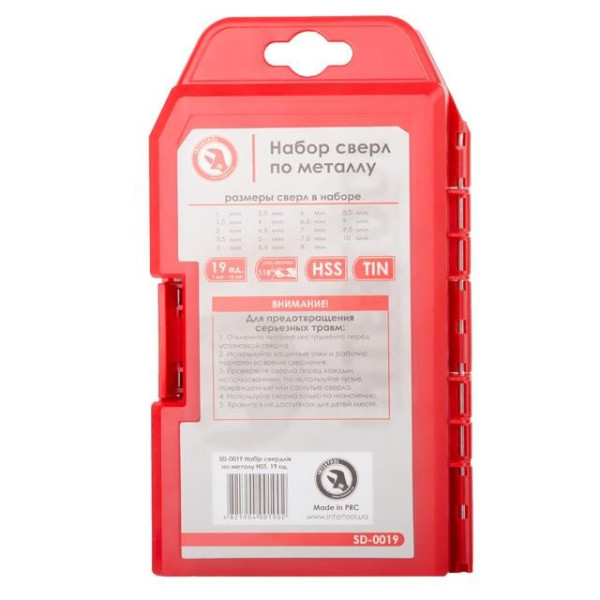 Metal drill set DIN338 HSS 19 pcs (1.0-10.0), Ti coating Intertool SD-0019