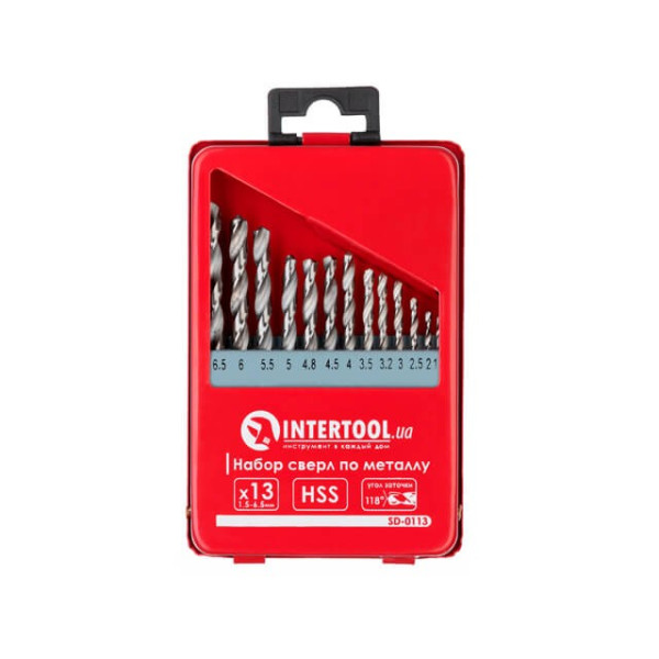 HSS metal drill set 13 pcs (1.5-6.5), polished steel Intertool SD-0113
