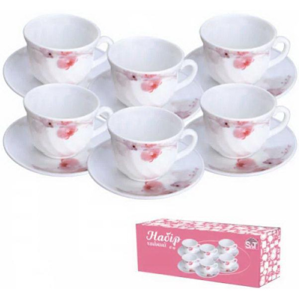 Tea set 12 items (cup-190 ml, saucer-14 cm) Pink Orchid 61099 SNT Ukraine