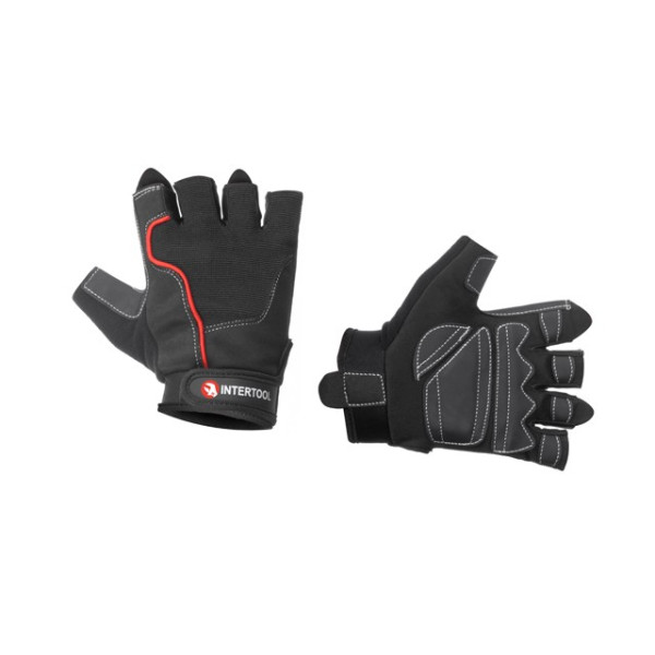 Fingerless glove, amara eco-leather, protective inserts on the palm, inserts on the back of the palm made of spandex and neoprene, fastening with a Velcro strap, 10 Intertool SP-0145