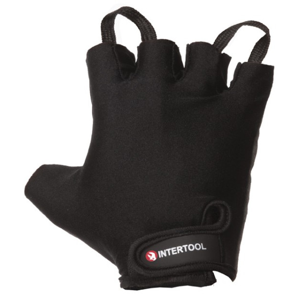 Fingerless glove, amara eco-leather, protective inserts on the palm, lycra inserts on the back of the palm, fastening with a Velcro strap, 10 Intertool SP-0146