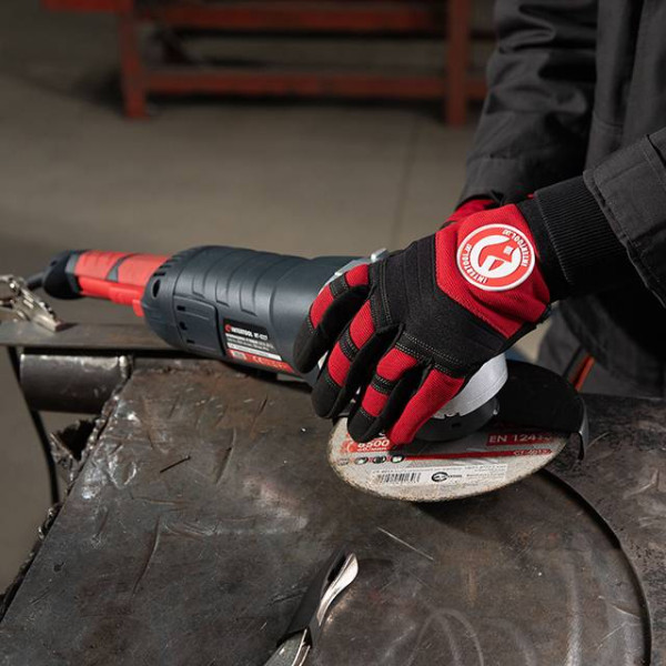 Microfiber fabric gloves, red with black spandex inserts. Reinforced neoprene coating on the palm, covered with nitrile on Velcro 10 Intertool SP-0143