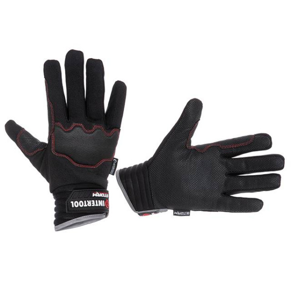Spandex gloves, non-slip palm coating, foam joint protection, reinforcement on thumb and index finger 10 ( XL) STORM Intertool SP-0180