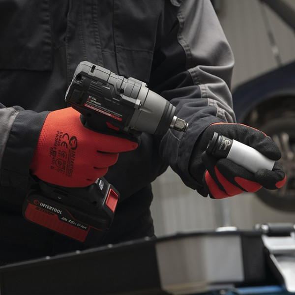 Red knitted synthetic glove, covered with gray nitrile on the palm 10 Intertool SP-0127