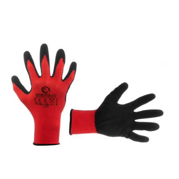 Red knitted synthetic glove, covered with gray nitrile on the palm 10 Intertool SP-0127
