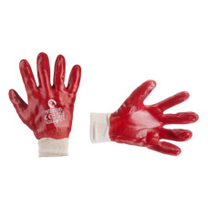 Oil-resistant glove, non-woven, PVC coated, with knitted cuff (red) Intertool SP-0006