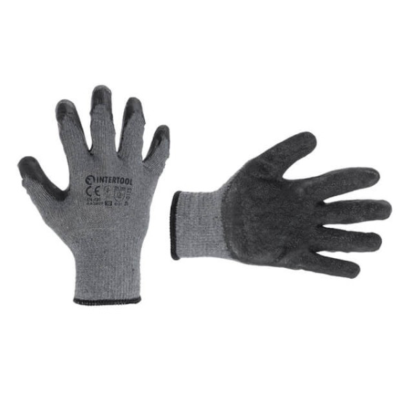 Glove knitted, cotton, gray, covered with black foamed latex, 10 Intertool SP-0115